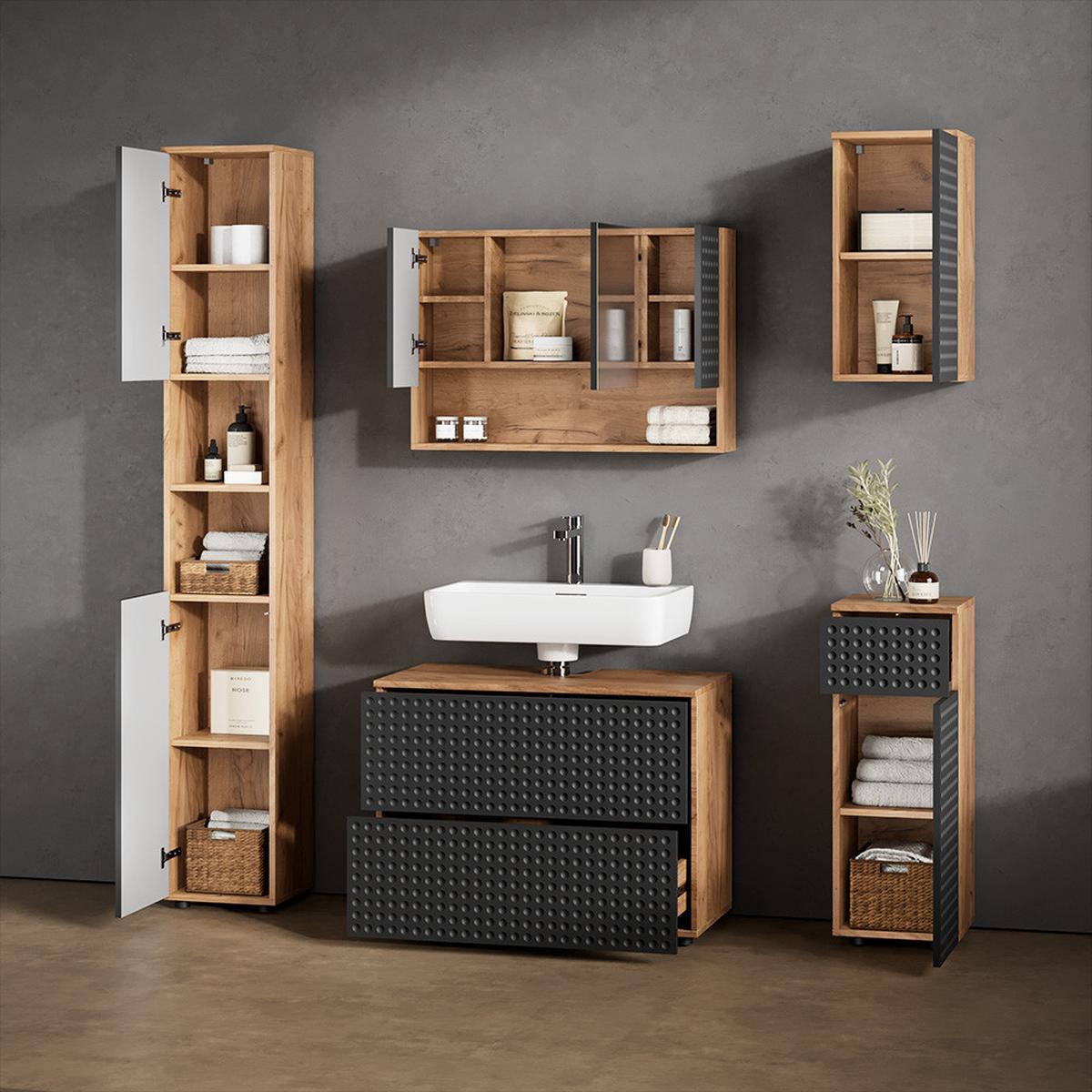 MIDISCHRANK Ronco Anthrazit gepunktet 30 x 81 cm mit 1 Schublade, 2 Fächer, Badezimmer - Anthrazit, Holzwerkstoff (30/81/30cm) - Livinity®