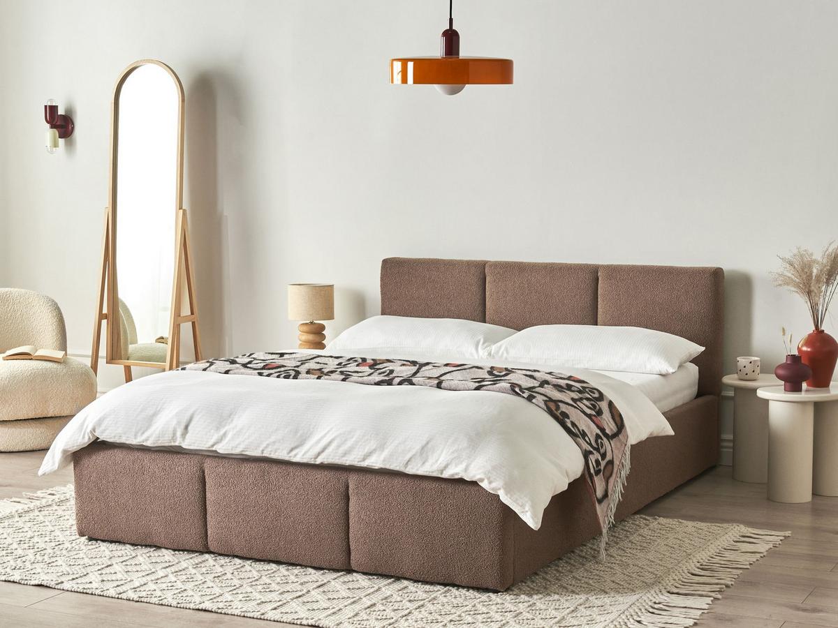 BETT mit Stauraum 140/200 cm Bouclé Taupe Bousse - Taupe, Textil (140/200cm) - Beliani