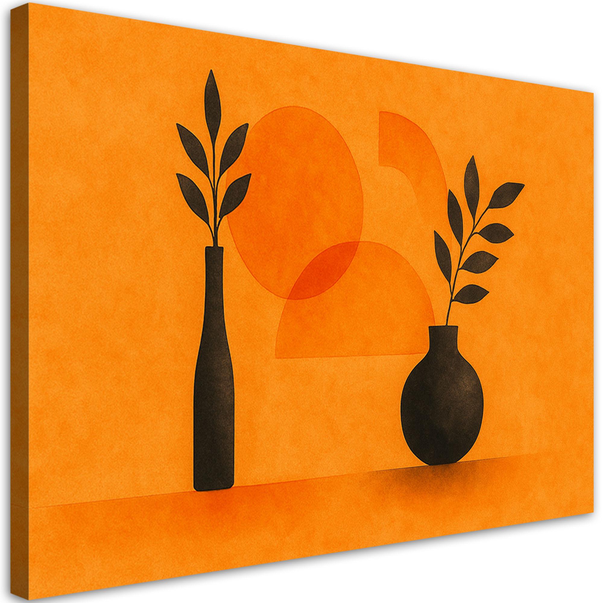 LEINWANDBILD Vasen Blätter Minimalismus 60x40cm - Orange, Textil (60/40cm) - Feeby