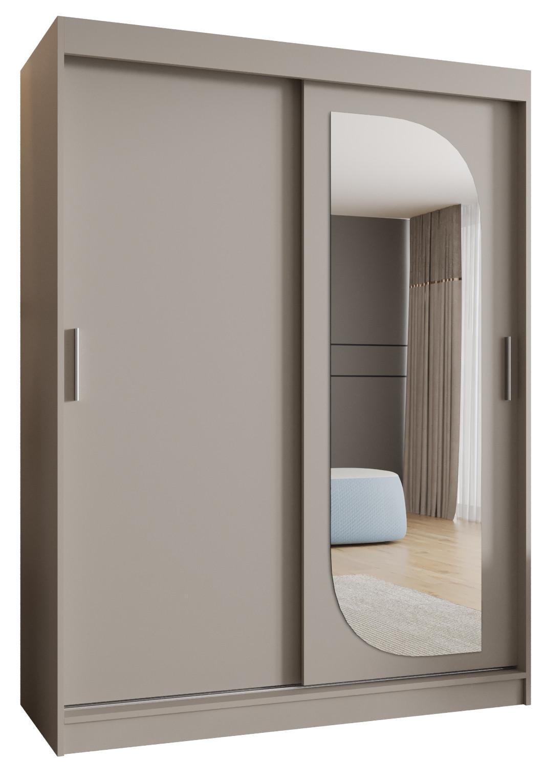 SCHIEBETÜRENSCHRANK mit Spiegel LUCY 200/150/62 2-türig - Kaschmir/Silberfarben, Holz (150/200/62cm) - MÖBEL KRYSPOL