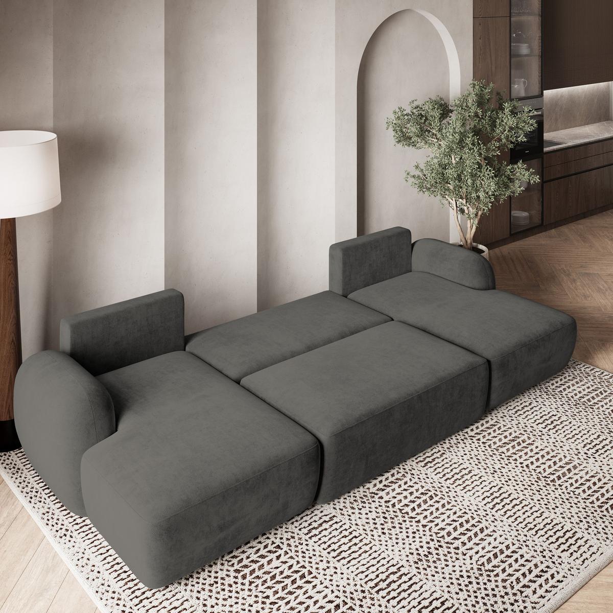 WOHNLANDSCHAFT SAVONA K Grau Plüsch-Stoff mit Schlaffunktion - Schwarz/Grau, Holz/Kunststoff (320/90/148cm) - MASSENO