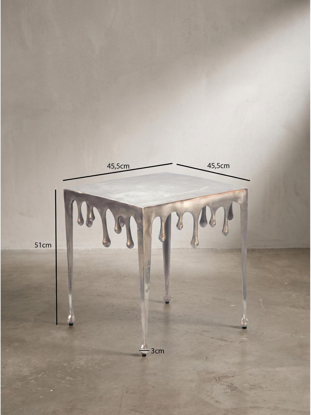 BEISTELLTISCH GARD, Aluminium, handgefertigt, Silber, 45,5 x 45,5 x 51 cm - Silberfarben, Metall (45.5/45.5/51cm) - KADIMA DESIGN