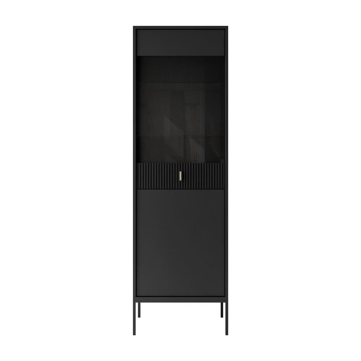VITRINE MIDNIGHT mit Glastür auf Gestell schwarz - Schwarz, Holzwerkstoff (54/175/39cm) - Lookway