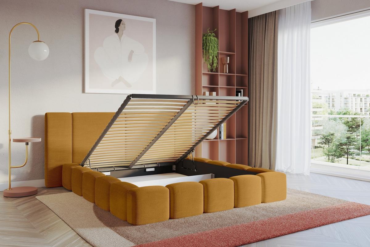 POLSTERBETT mit Bettkasten und Lattenrost, Boxbett ohne Matratze - NILO 120x200 Senfgelb - Currygelb, Holzwerkstoff/Textil (120/200cm) - ALTDECOR