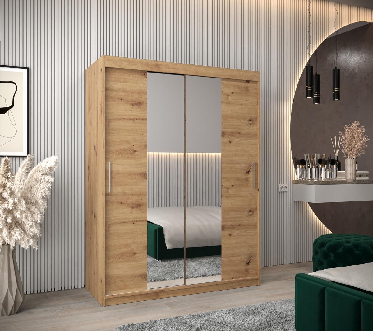 SCHIEBETÜRENSCHRANK mit Spiegel TOKYO 1 200/150/62 2-türig - Silberfarben/Eiche Artisan, Holz/Kunststoff (150/200/62cm) - MÖBEL KRYSPOL