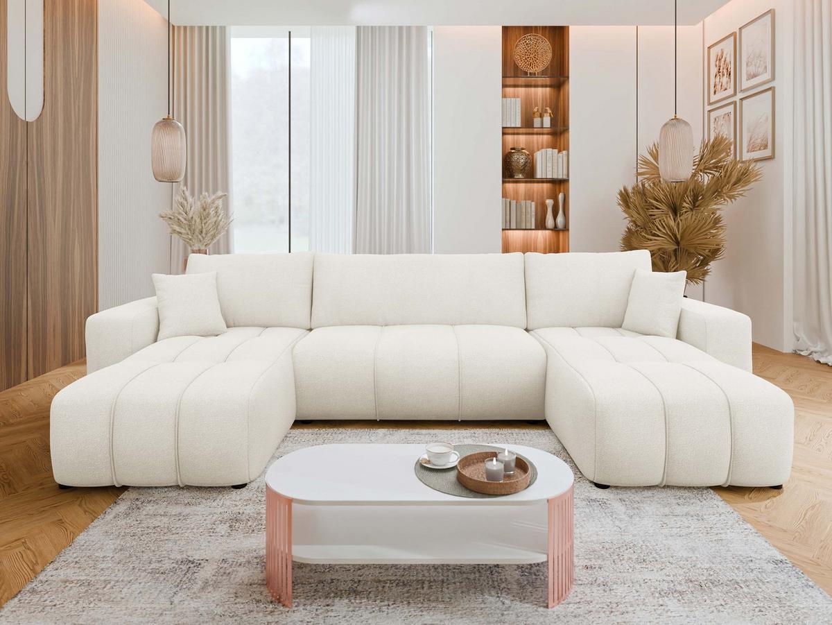 WOHNLANDSCHAFT Furyn U - Creme/Schwarz, Holz/Kunststoff (312/82/145cm) - MIRJAN24