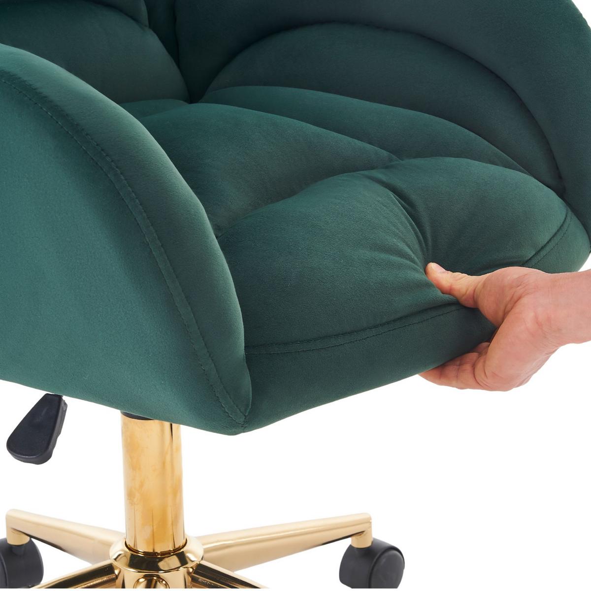 BÜROSTUHL Samt Höhenverstellbar Goldene Beine - Grün, Textil (64/92.5/62cm) - Urban Meuble