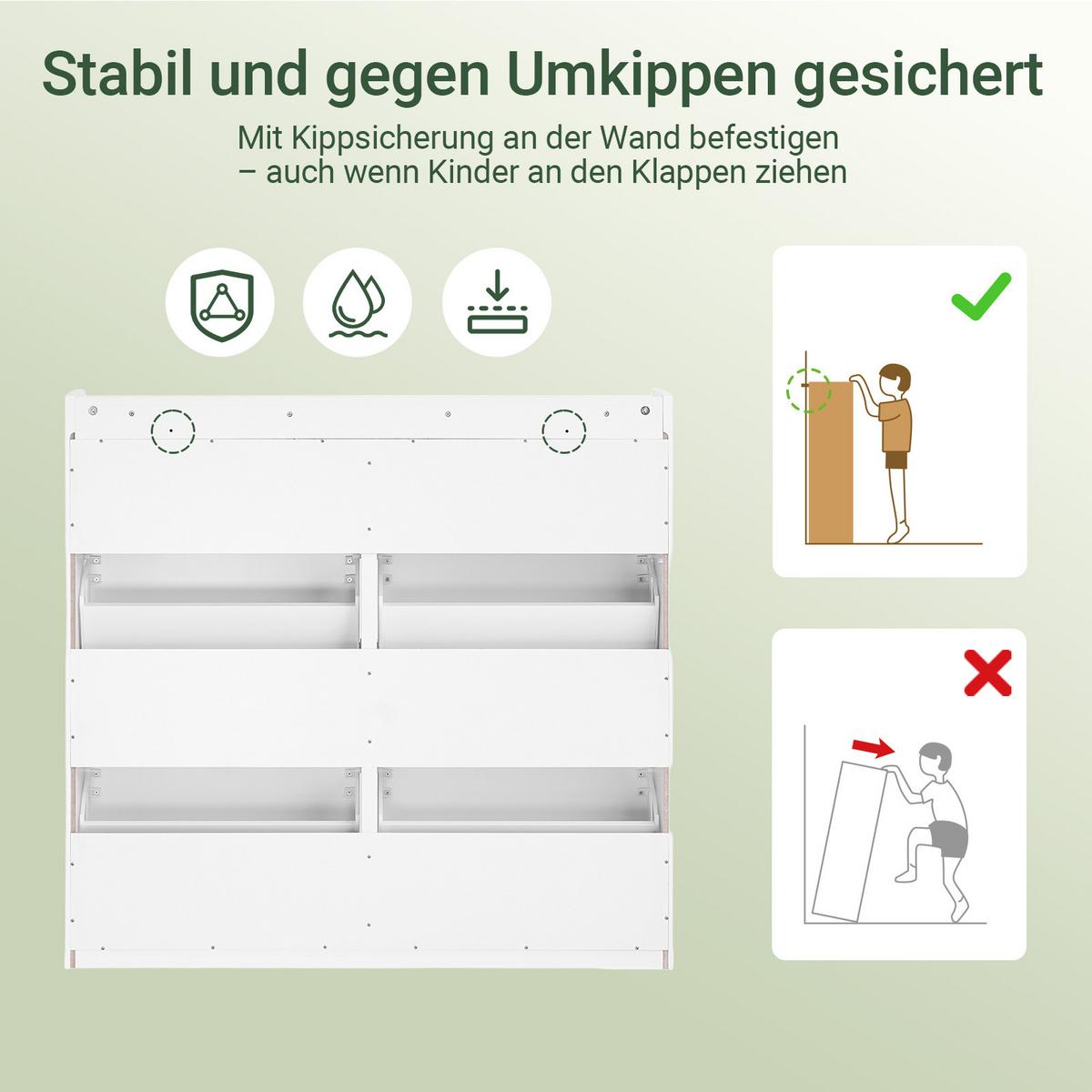 SCHUHKIPPER mit 4 Klappen, Schuhschrank schmal, nur 19 cm tief, 98x19x95 cm, Weiß, 4 Klappen und 2 Schubladen, für Flur, Diele & kleine Wohnungen - Weiß, Holz (98/95/19cm) - SoBuy