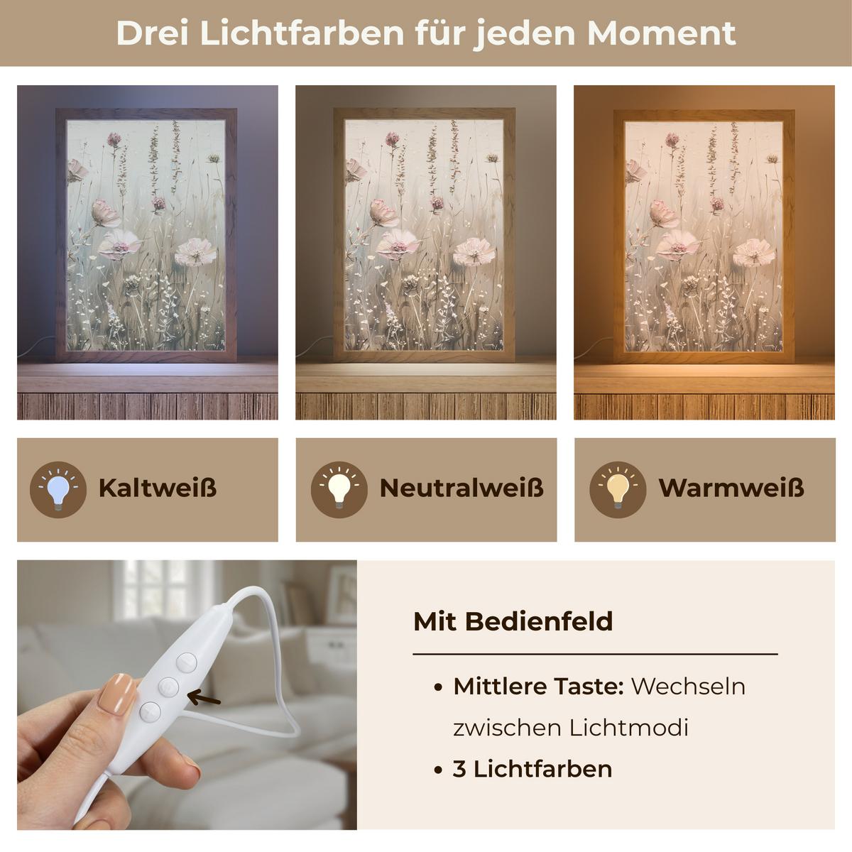 WANDLEUCHTE Blumen - Rosa - Modern - Beige 20x30 cm - Altrosa, Holzwerkstoff (20/30/8cm) - OnlyWow