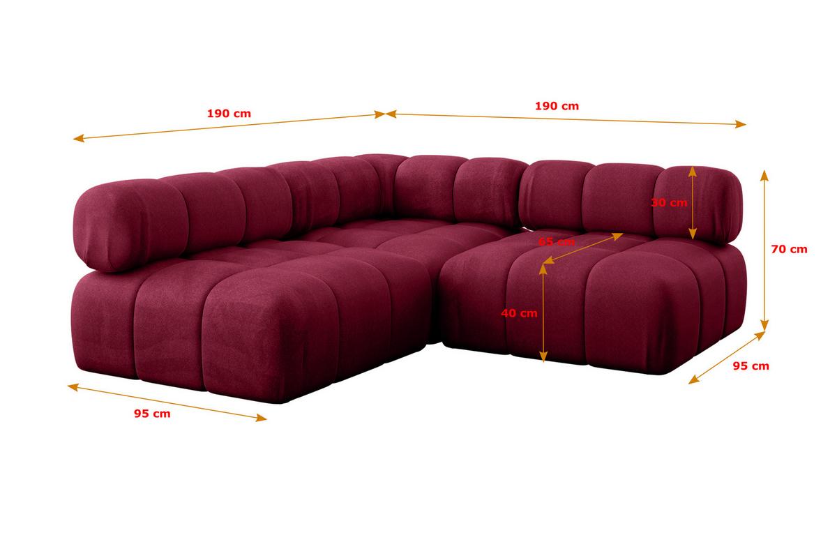 ECKSOFA modulares Sofa Samaro-L1 - 190x190x70 cm Bordeauxrot Velours - Bordeaux, Holzwerkstoff/Textil (190/190cm) - ALTDECOR