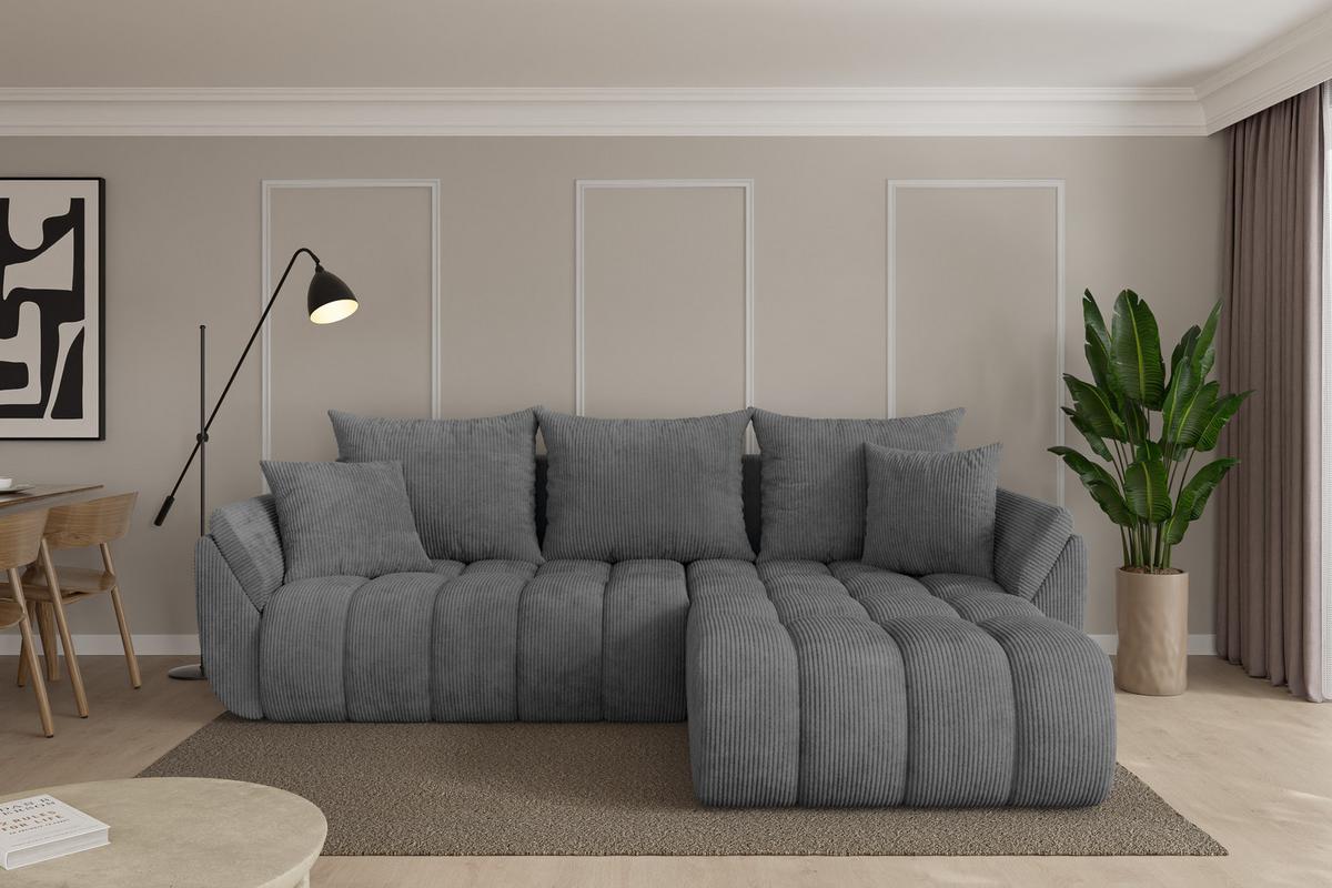 ECKSOFA mit Schlaffunktion Ottomane Rechts TOKO-L-v1 277x194x86 Dunkelgrau Cord - Dunkelgrau/Schwarz, Holzwerkstoff/Kunststoff (277/194cm) - ALTDECOR