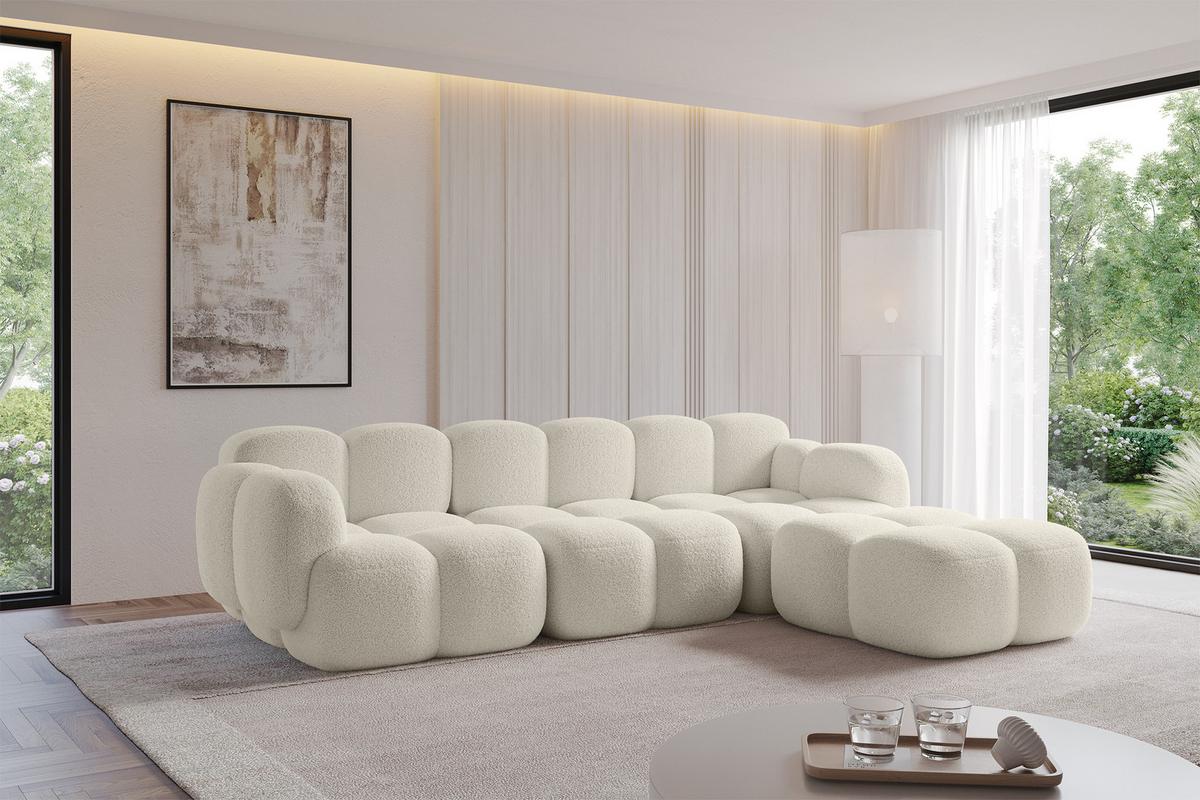 ECKSOFA modulares Sofa Rechts Miko-L2 302x205x75 Beige Bouclé - Sandfarben/Schwarz, Holzwerkstoff/Kunststoff (302/205cm) - ALTDECOR
