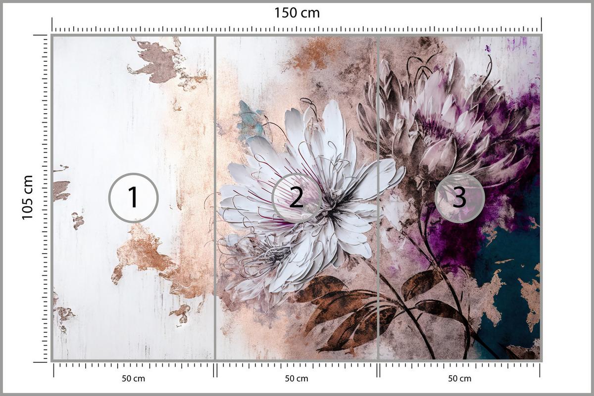 FOTOTAPETE für Wohnzimmer Blumen Blätter Abstraktion 150x105 - Beige/Violett, Papier (150/105cm) - Muralo
