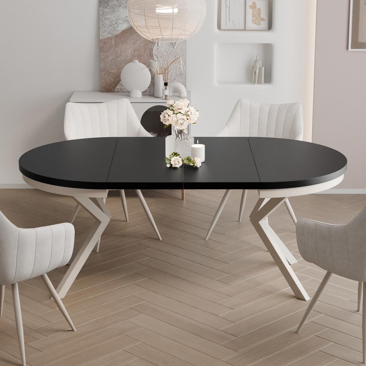 AUSZIEHTISCH MILTON 90-166/76 cm mit Metallgestell und Zarge, Kaschmir / Schwarz Molet - Kaschmir/Schwarz, Holzwerkstoff/Metall (90/90/76cm) - Idohome