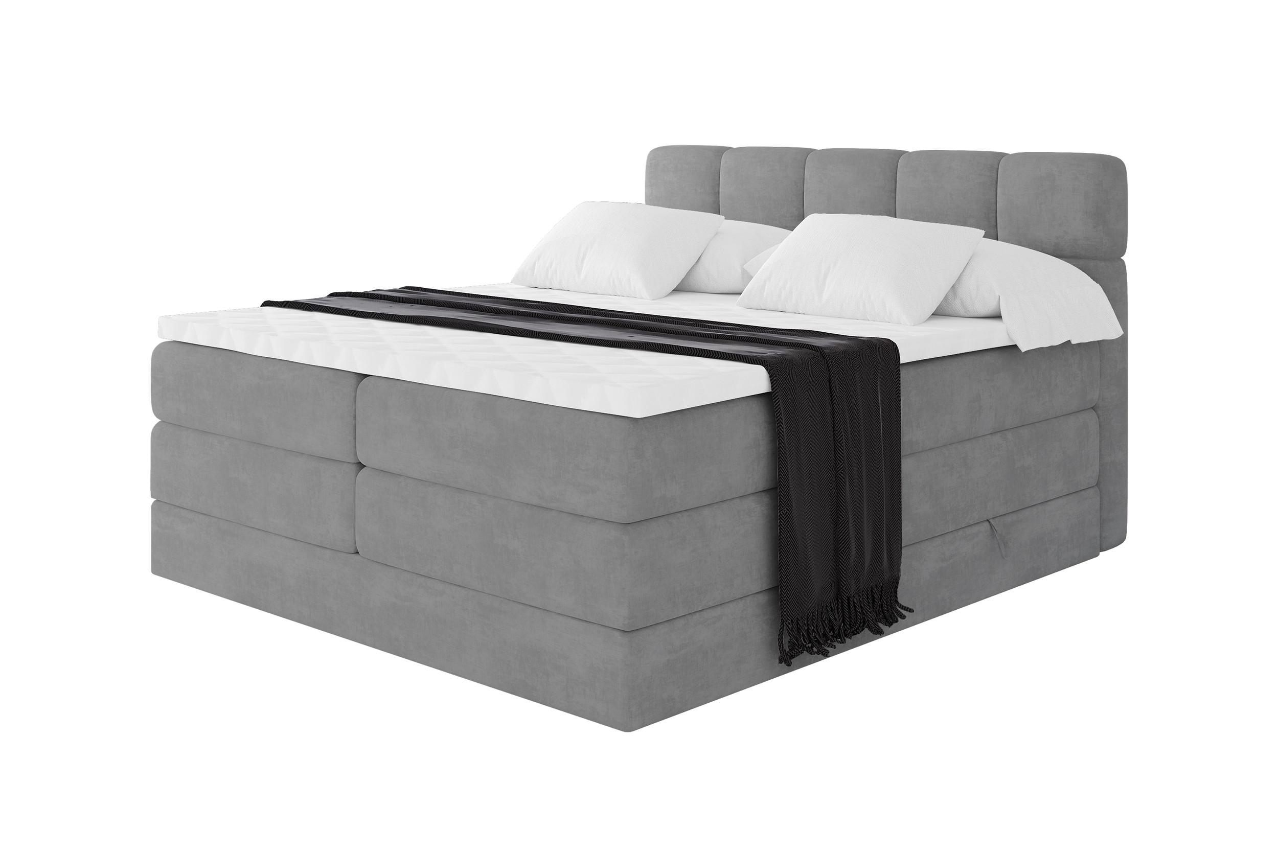 BOXBETT mit Matratze H3/H4 - FAMA KING - 140x200 cm Grau Monolith - Graphitfarben, Holzwerkstoff (140/200cm) - ALTDECOR