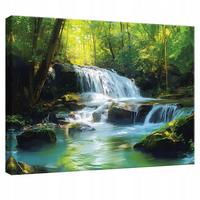 LEINWANDBILD Wasserfall Wald Natur Modern Wohnzimmer 60x40 - Multicolor, Holzwerkstoff (60/40cm) - Wallarena