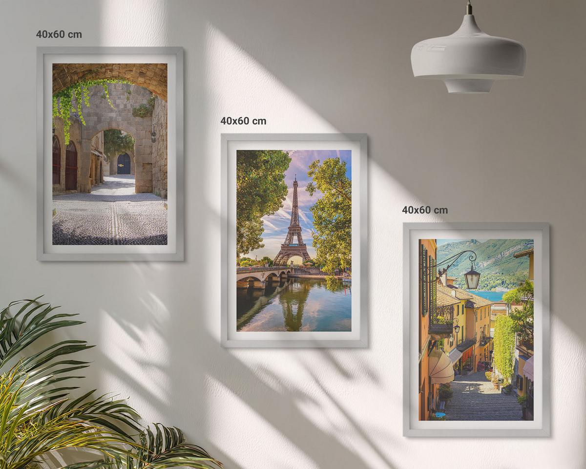 BILDER SET 3er Set - 40x60 cm Silberner Rahmen - Straßen der Eiffel-Architektur - Silberfarben, Kunststoff (40/60cm) - TULUP