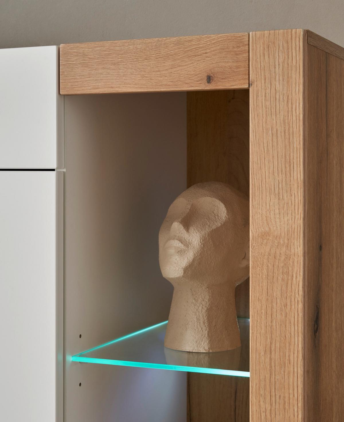 SIDEBOARD weiß matt, Evoke Eiche, Kommode 198 x 83 cm - Eichefarben/Silberfarben, Glas/Holzwerkstoff (198/83/43cm) - Furn.Design