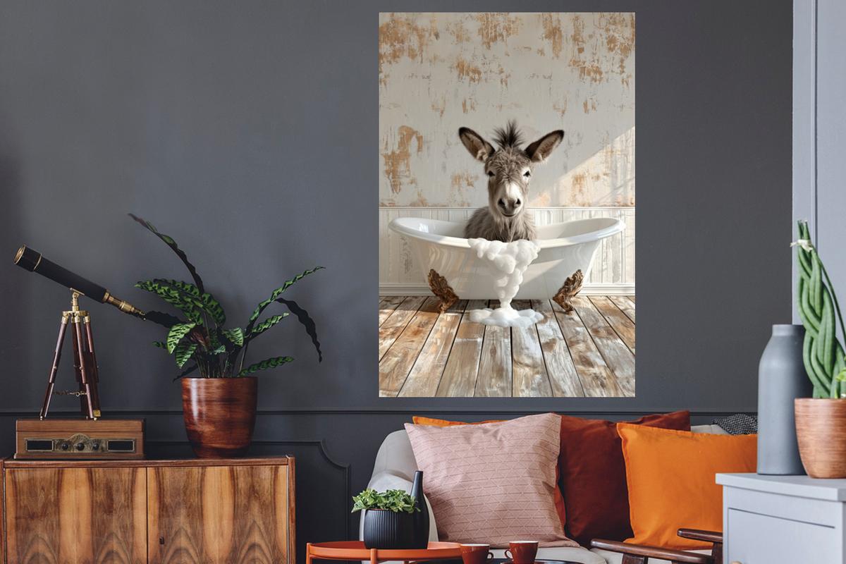 WANDTATTOO Esel - Tiere - Badewanne - Schaumstoff Wandaufkleber 80x120 cm - Weiß, Kunststoff (80/120/0.1cm) - MuchoWow