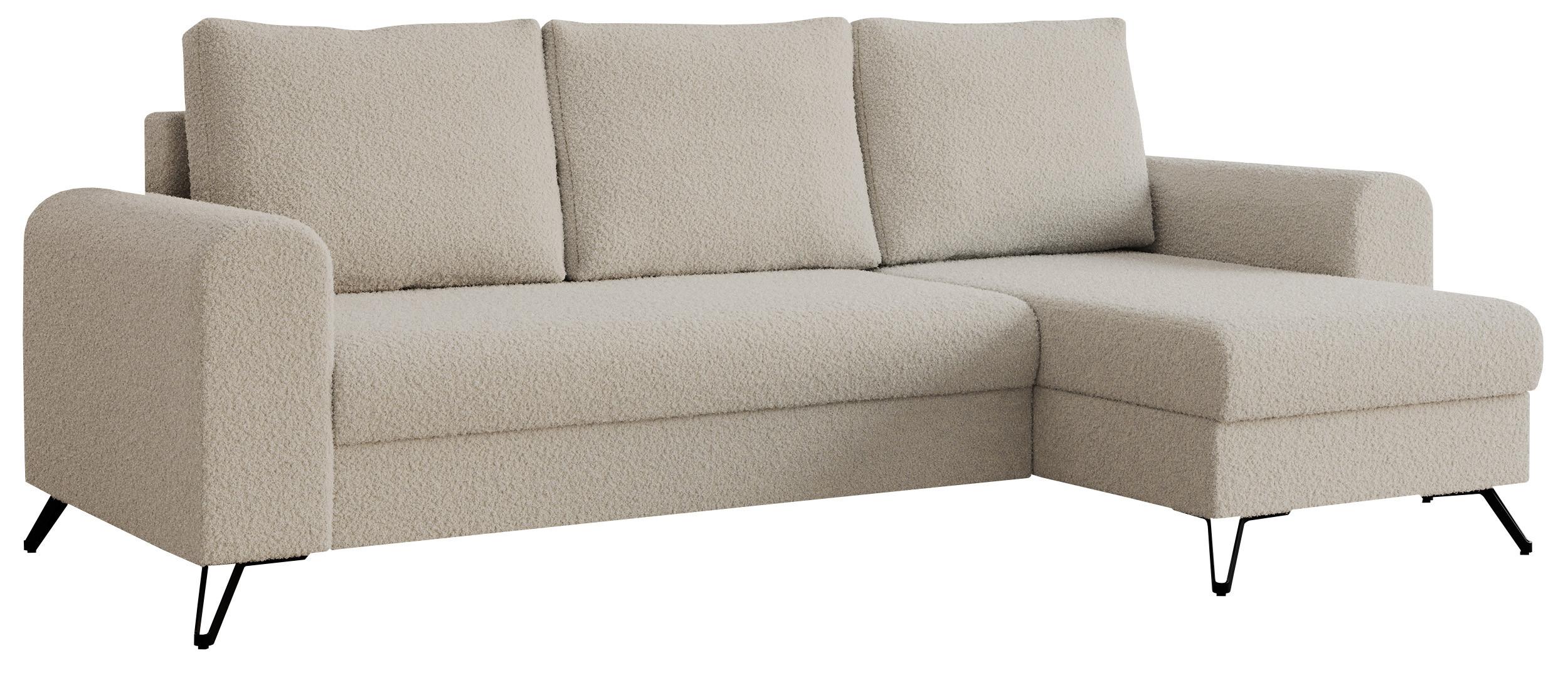 ECKSOFA Hugo Boucle Beige - Beige/Schwarz, Textil/Metall (242/140cm) - MKS
