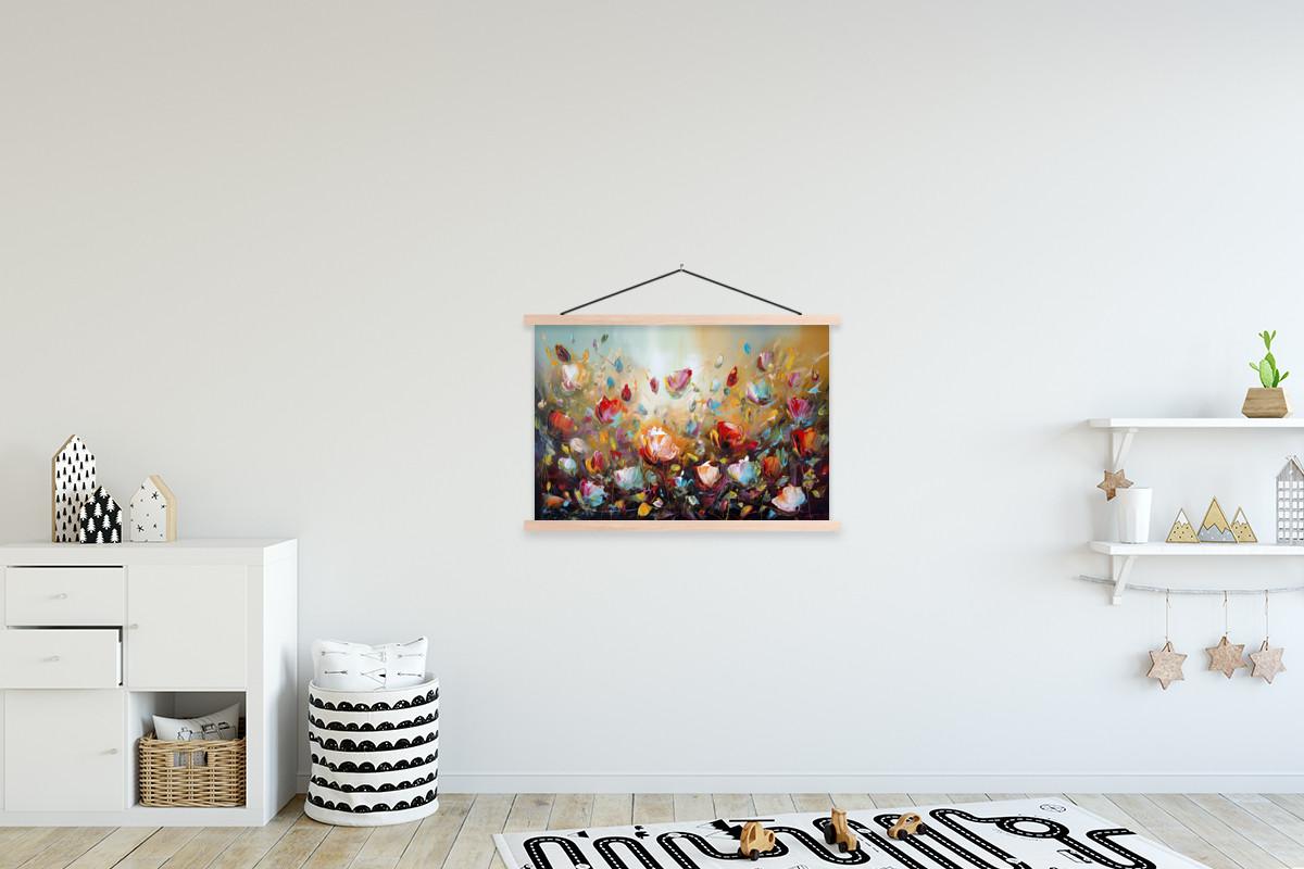 POSTER MIT MAGNETLEISTEN Blumen - Kunst - Natur - Ölgemälde Wanddeko 90x60 cm - Multicolor, Textil (90/60/0.15cm) - MuchoWow