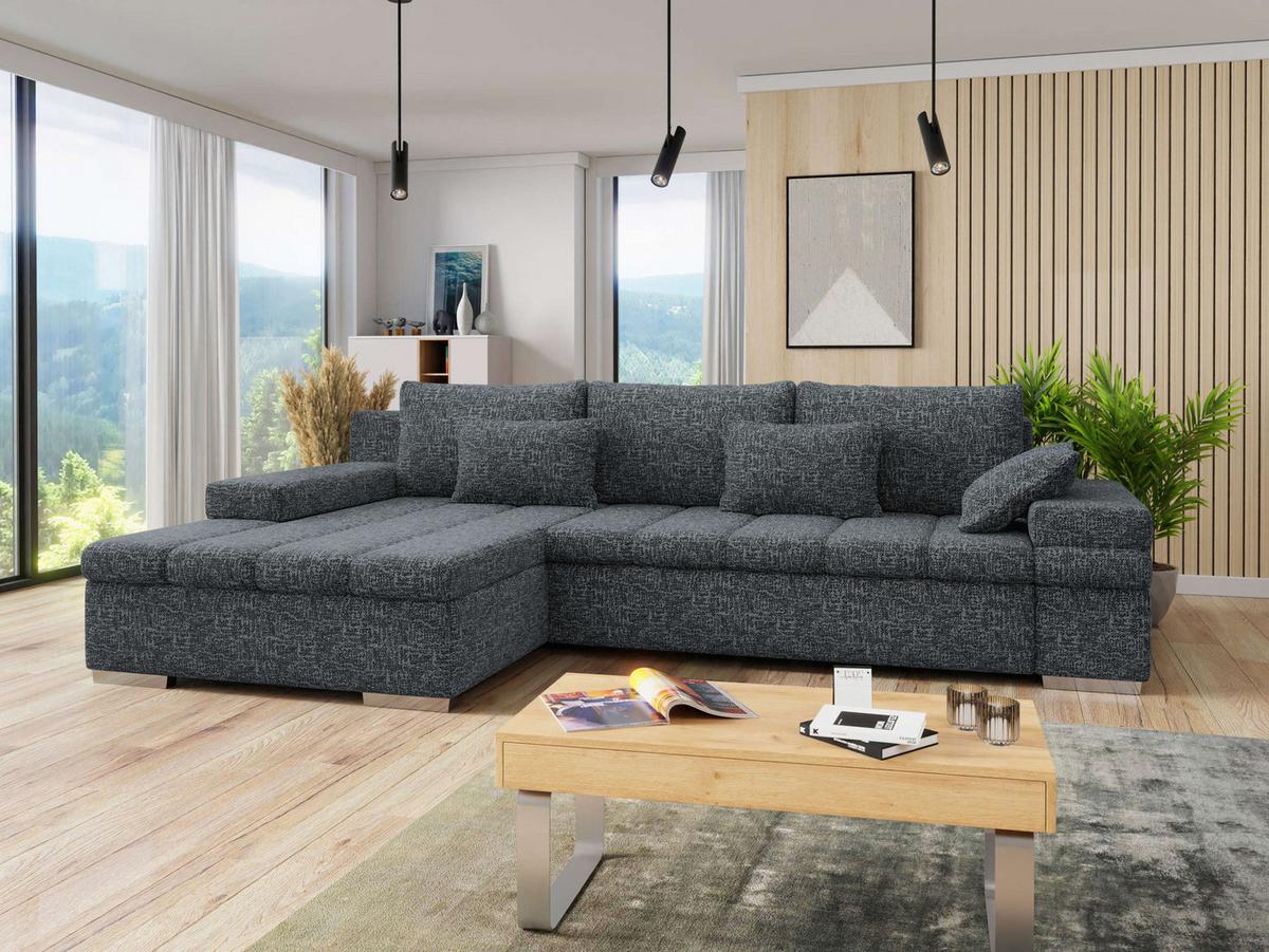 ECKSOFA Bangkok, Seite: Links - Greige/Silberfarben, Holz/Textil (310/175cm) - MIRJAN24