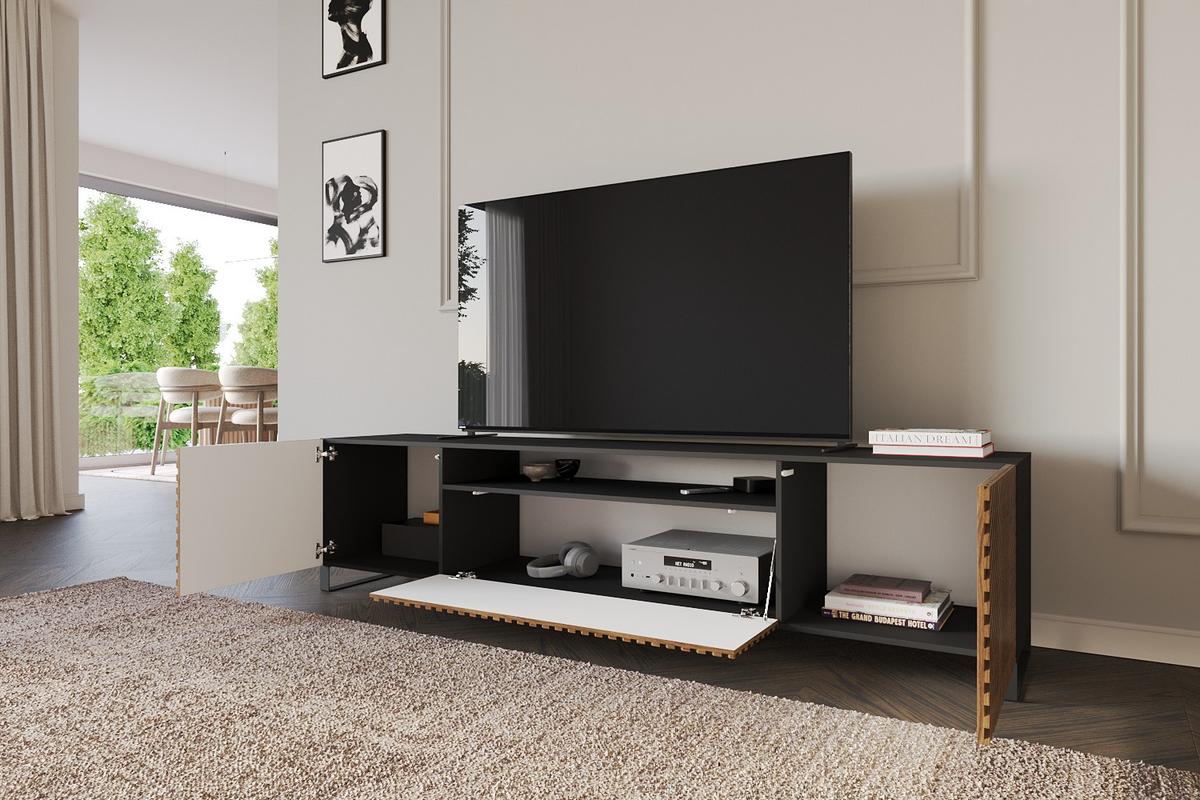 LOWBOARD ZENO-S 200x53x41 cm -Schwarz / Katania - Eiche Wotan/Schwarz, Holzwerkstoff (200/53/41cm) - ALTDECOR