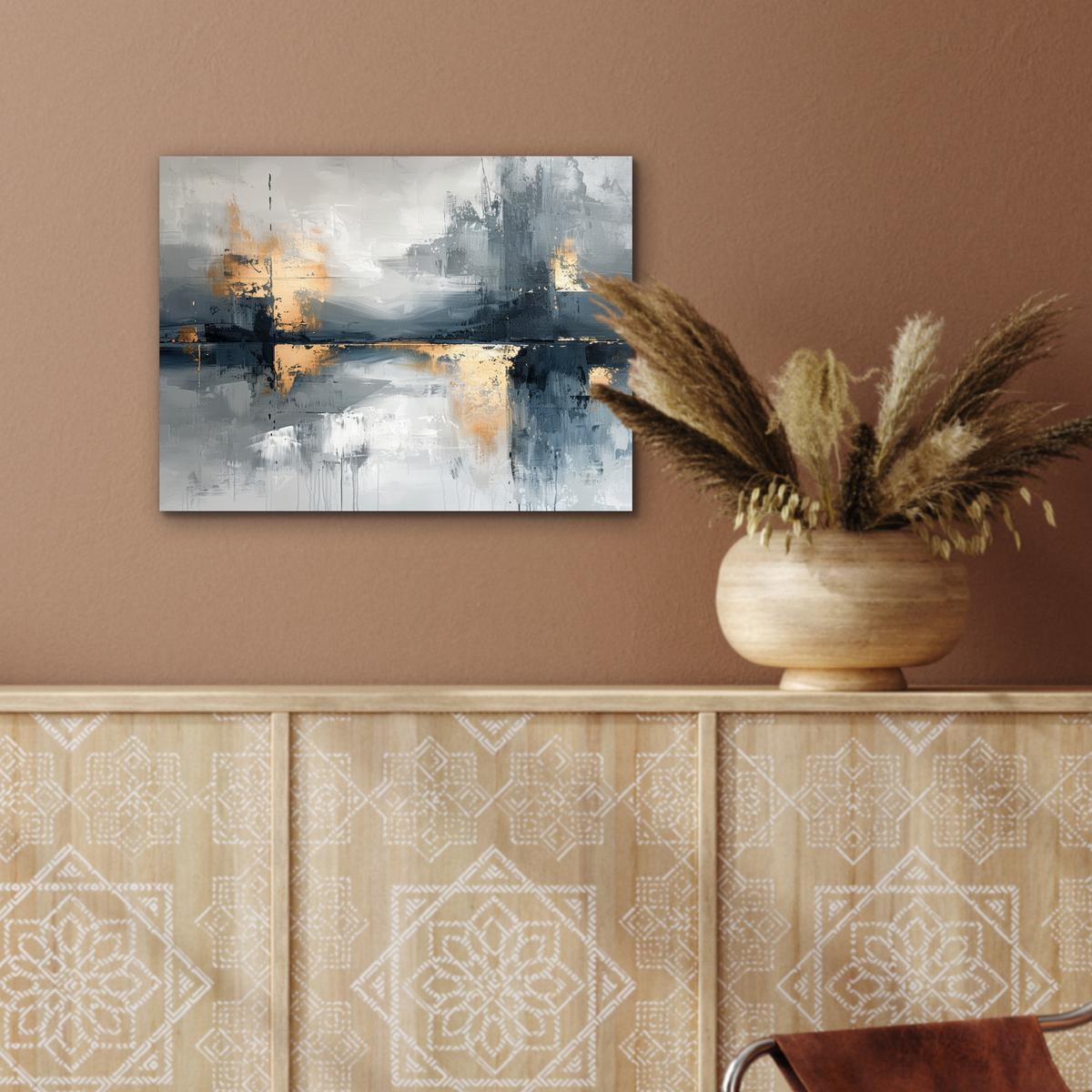 METALLBILD Kunst - Grau - Gold - Abstrakt 40x30 cm - Dunkelgrau, Metall (40/30cm) - MuchoWow
