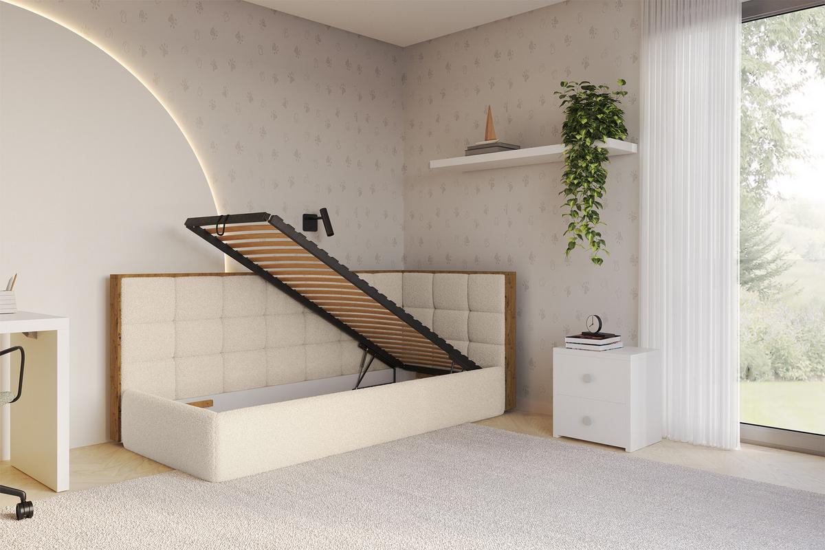EINZELLBETT Jugendbett mit Bettkasten und Matratze H3/H4, Links - SOVY 80x200 Dunkelbeige - Cappuccino, Holzwerkstoff/Textil (80/200cm) - ALTDECOR