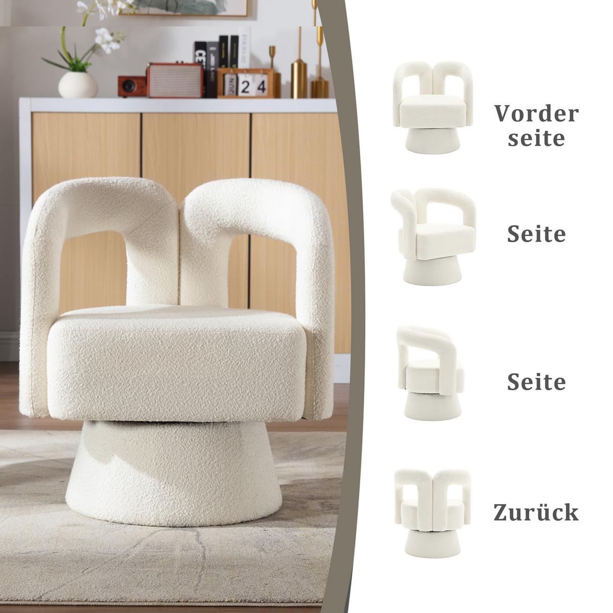 DREHSESSEL 360° Boucle Akzentstuhl Polstersessel für Wohnzimmer & Büro - Beige, Textil (67/74/55cm) - Urban Meuble