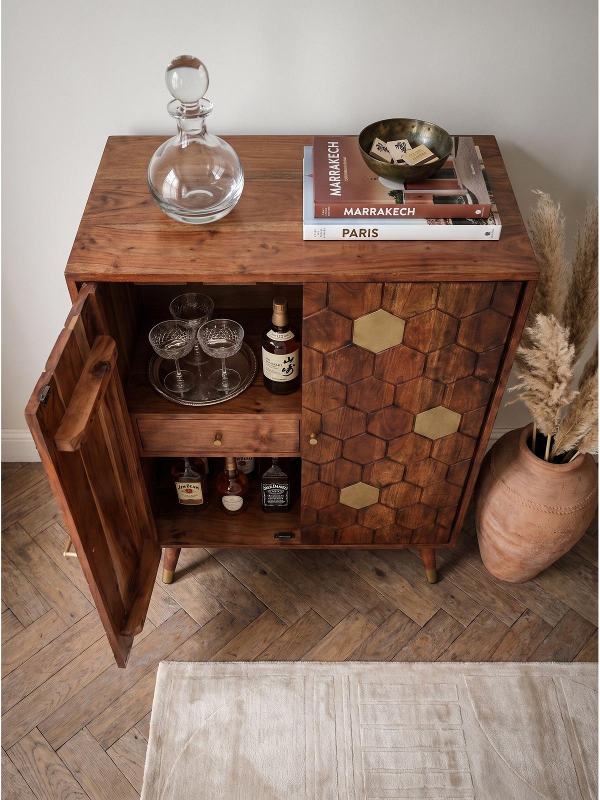 HAUSBAR ARENZANO, Akazie Massivholz, Dunkelbraun, 75 x 46 x 96 cm - Dunkelbraun/Braun, Akazienholz/Holz (75/96/46cm) - KADIMA DESIGN