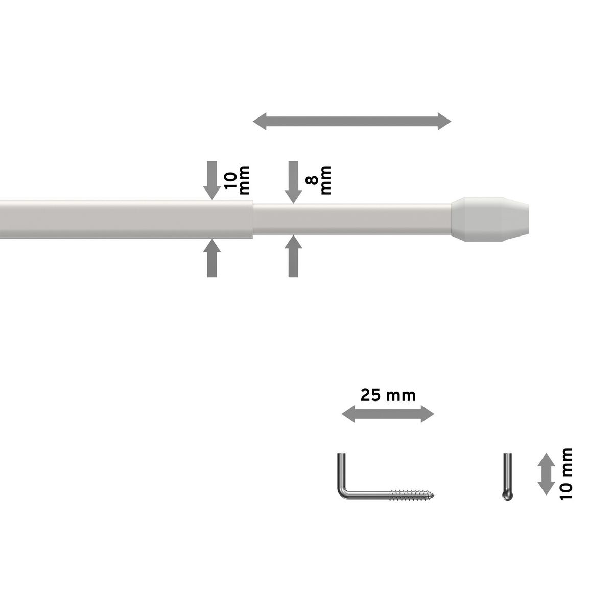 SCHEIBENSTANGEN / VITRAGESTANGEN MIT KLEBEHAKEN Geno 50-80 cm, oval, Weiß, Packung 2 Stück - Weiß, Kunststoff/Metall (1.2/2.4/80cm) - INTERDECO