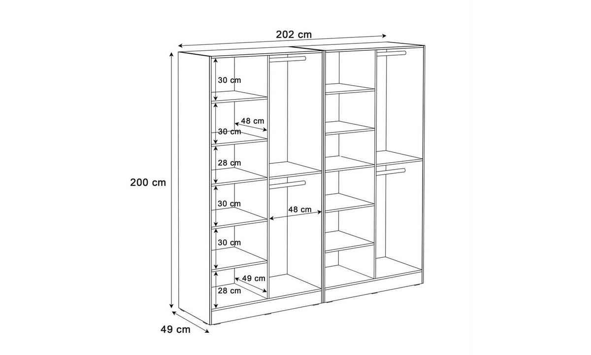 KLEIDERSCHRANK SANDBOX 200 202/49/200 cm Beige Sand / Schwarzes Glas ohne LED 8 Zusatzböden - Sandfarben/Schwarz, Holzwerkstoff/Kunststoff (202/200/49cm) - Lookway