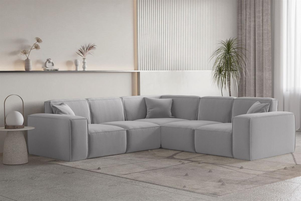 ECKSOFA Univ Celes Premium Opera Velvet - Hellgrau, Holzwerkstoff/Textil (246/246cm) - Fun Möbel