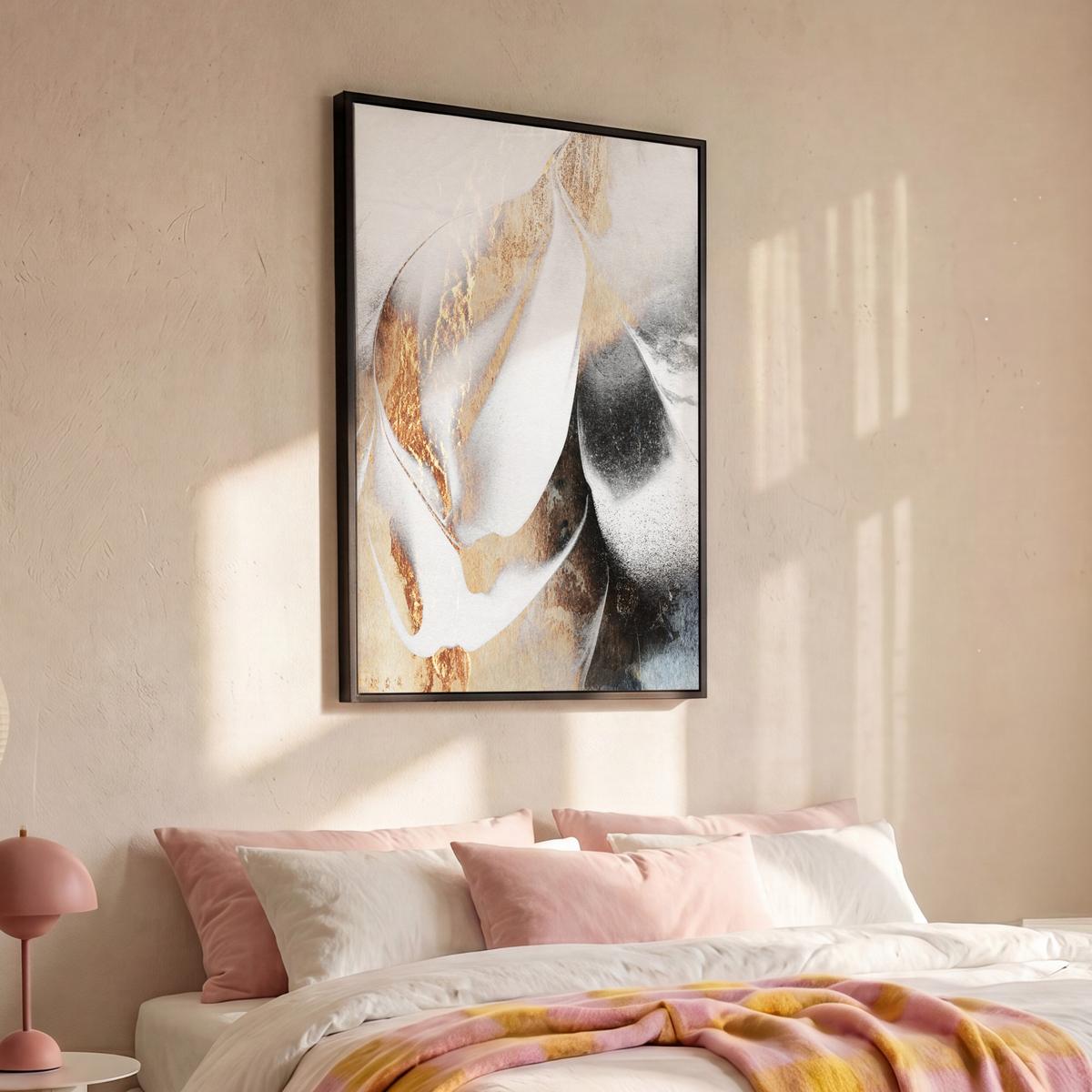 LEINWAND Bilder mit Rahmen - Luxus - Abstrakt - Gold - Weiß - 80x120 - Goldfarben, Textil (80/120cm) - MuchoWow