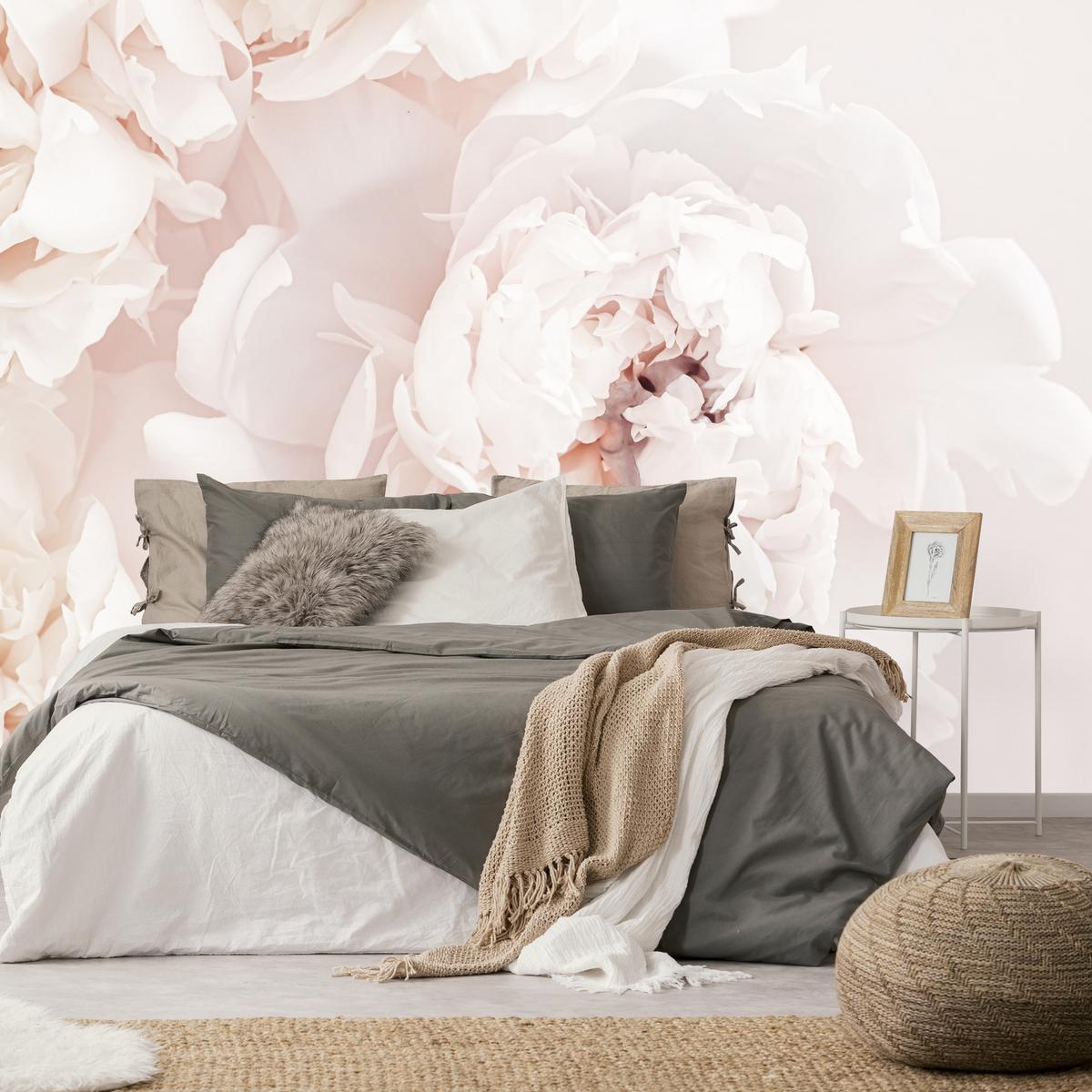 FOTOTAPETE für Schlafzimmer Pfingstrosen Blumen 3D 500x350 - Beige/Rosa, Papier (500/350cm) - Muralo