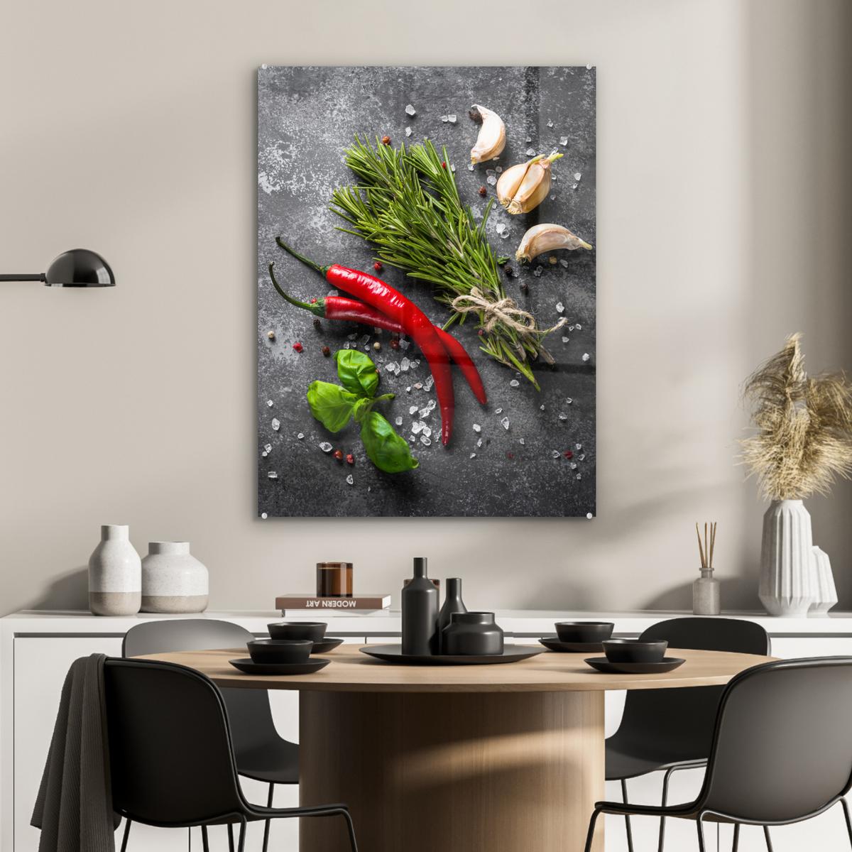 ACRYLGLASBILD Pfeffer - Kräuter - Gewürze - Beton 60x80 cm - Dunkelgrau, Glas (60/80cm) - MuchoWow