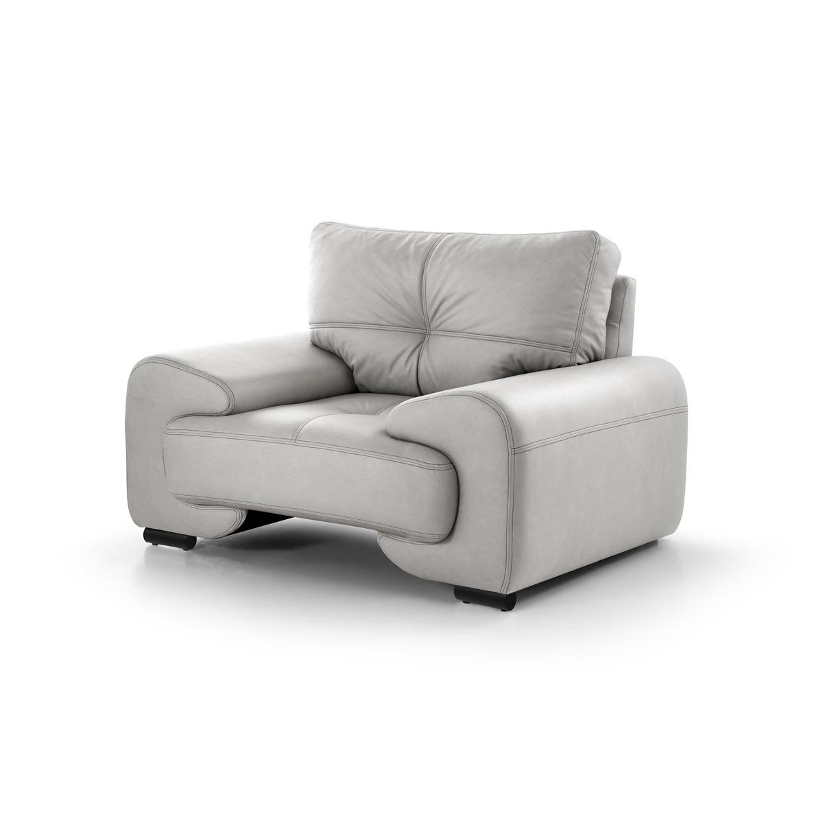 SITZGARNITUR Omega, zwei Sofas und Sessel, aus Kunstleder, Hellgrau - Hellgrau/Schwarz, Leder (225/88/98cm) - Beautysofa