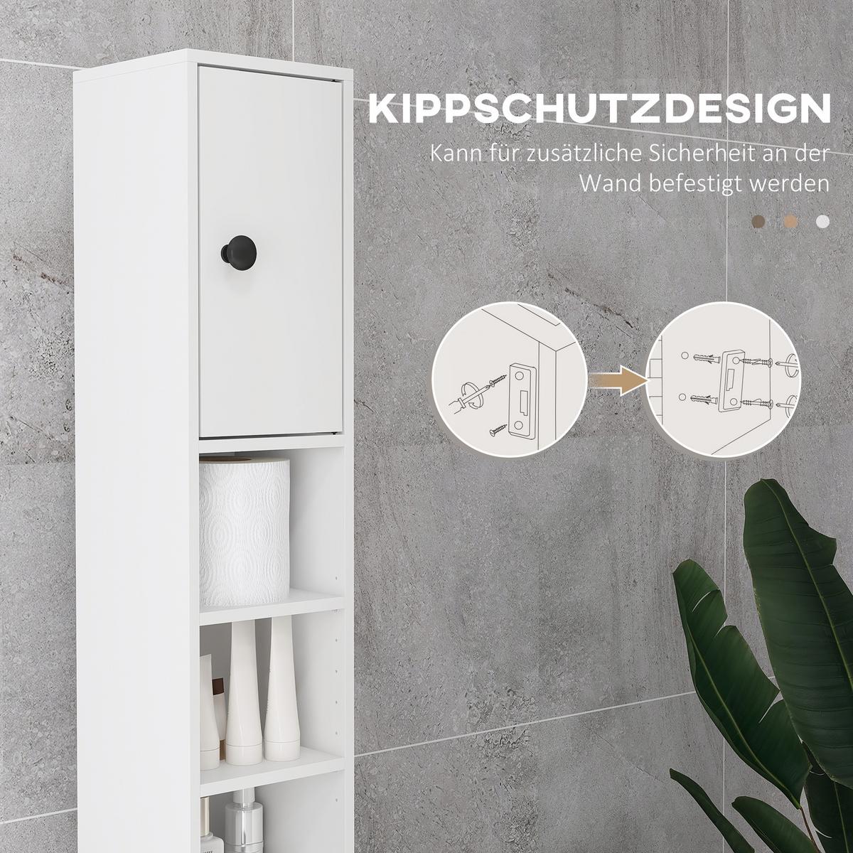BADEZIMMERSCHRANK Spanplatte Weiß - Weiß, Karton (20/180/20cm) - Kleankin