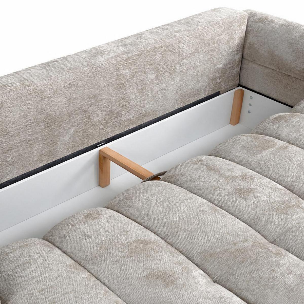 SCHLAFSOFA Mavi 3-Sitzer mit Schlaffunktion, Bettsofa Schlafcouch 195x145 cm, Beige - Beige, Textil (255/100/110cm) - Beautysofa
