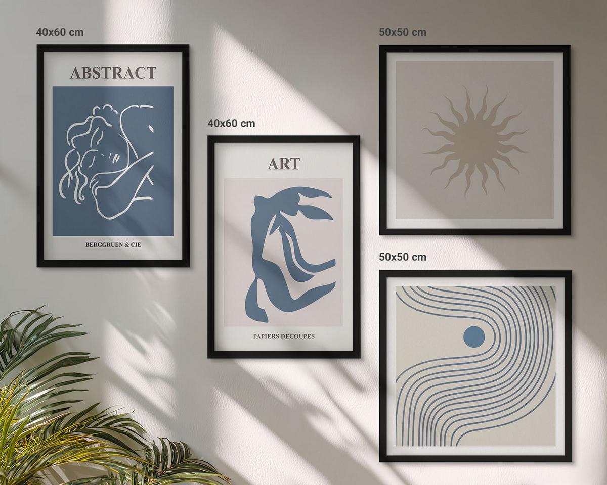 BILDER SET 4er Set - 50x50 cm & 40x60 cm Schwarzer Rahmen - Matisses stilvolle abstrakte Muster - Schwarz, Kunststoff (50/50cm) - TULUP