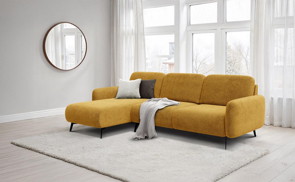 ECKSOFA FEBE 4-Sitzer links, dunkelgelb - Gelb/Schwarz, Holz/Textil (264/157cm) - Wozimo