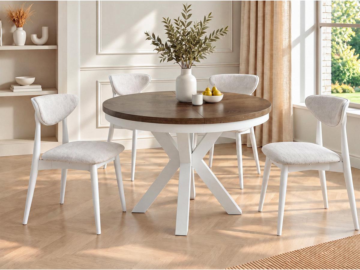 ESSTISCH Clara Weiß runder ausziehbarer, Lefkas Eiche 120-200/120/76 cm - Alteiche/Weiß, Holzwerkstoff/Metall (120/196/76cm) - WFL GROUP