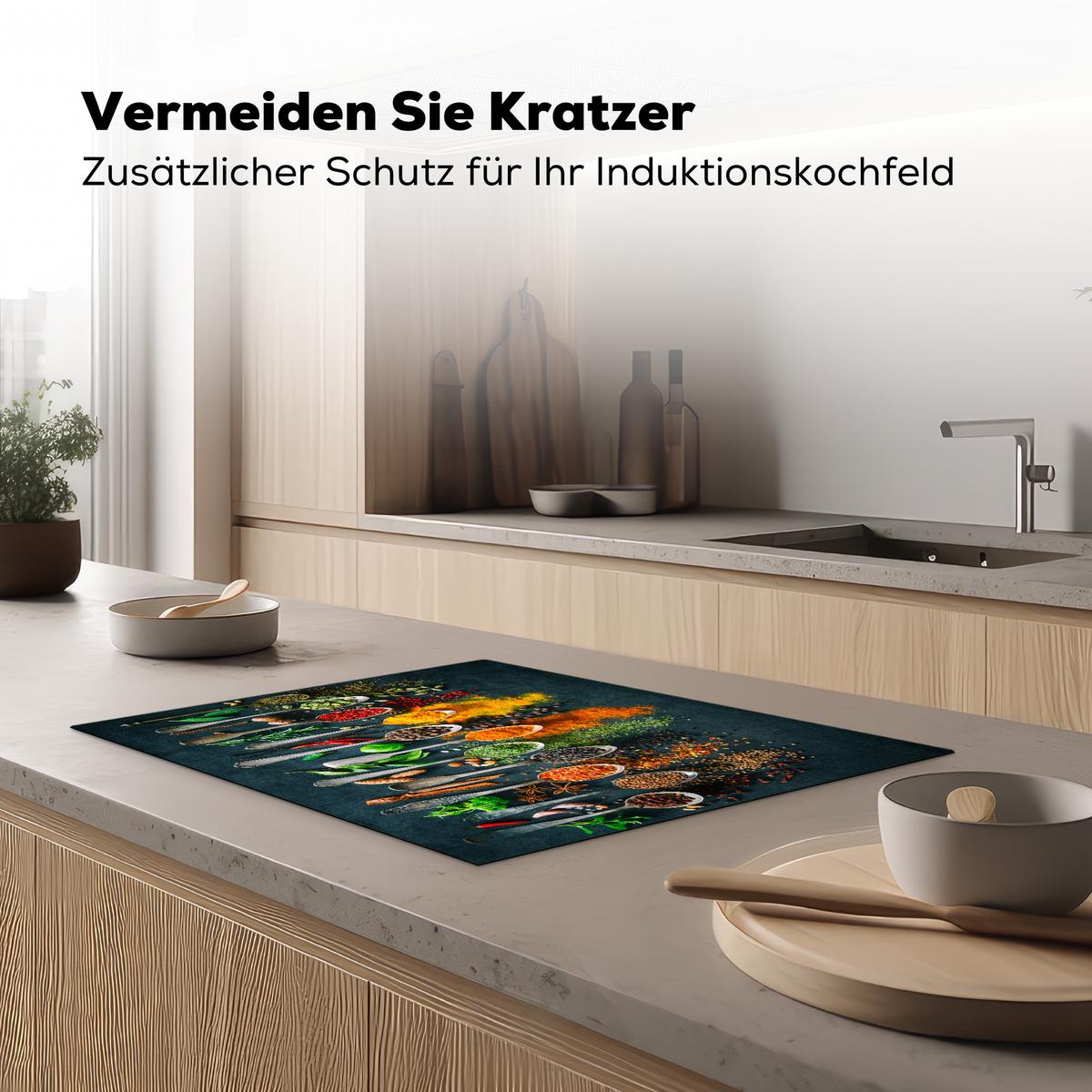 HERDABDECKPLATTE Kräuter - Gewürze - Löffel Herdabdeckung Induktionsfeld 70x52 cm - Multicolor, Kunststoff (70/52/0.2cm) - MuchoWow