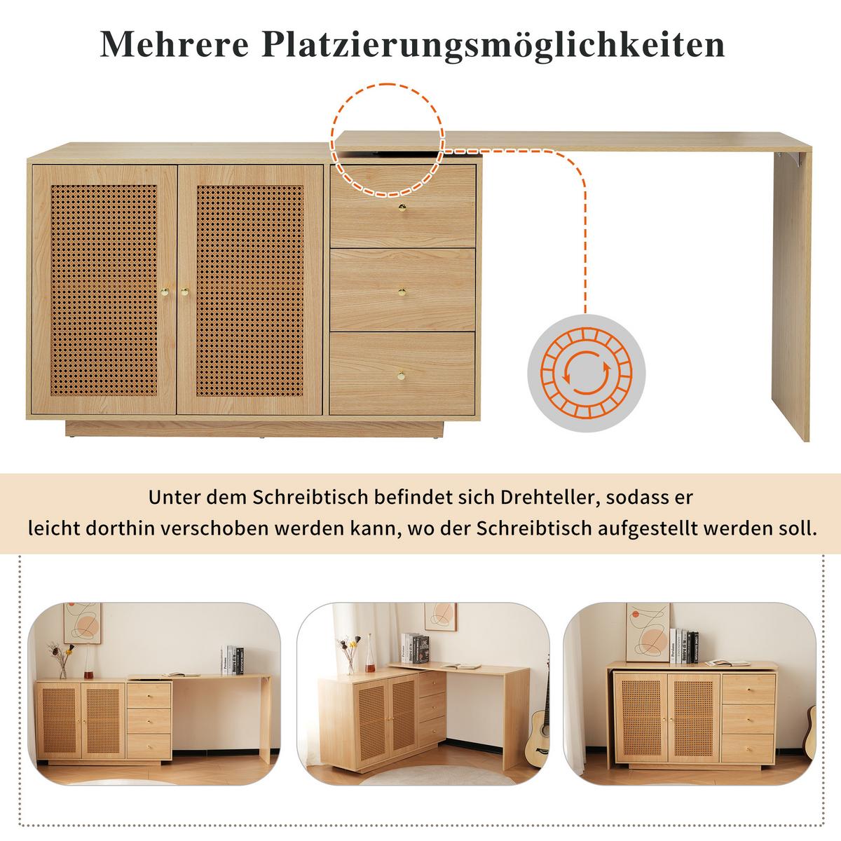 SIDEBOARD mit Türen & Schubladen in Eichenoptik - Eichefarben, Holzwerkstoff (126/75/40cm) - Urban Meuble