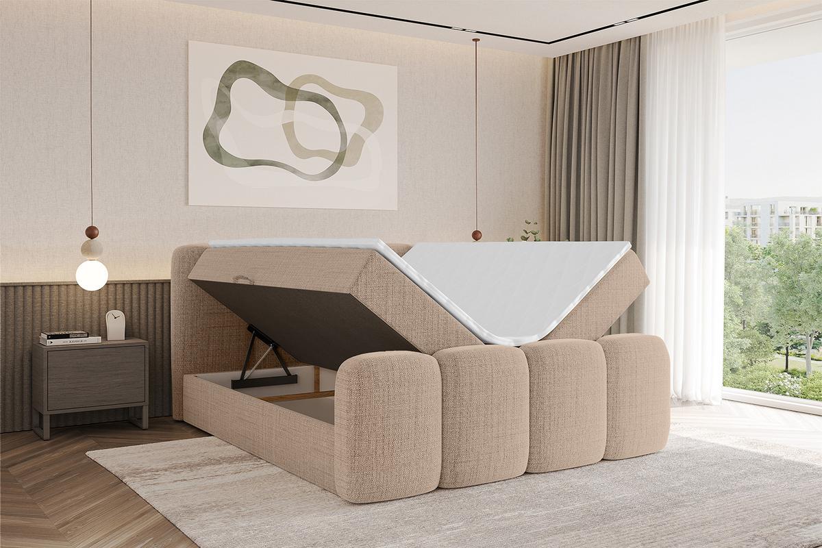 BOXBETT mit Matratze H4 und Lattenrost - NINA-Z - 200x200 cm - Dunkelbeige - Cappuccino, Holzwerkstoff (200/200cm)