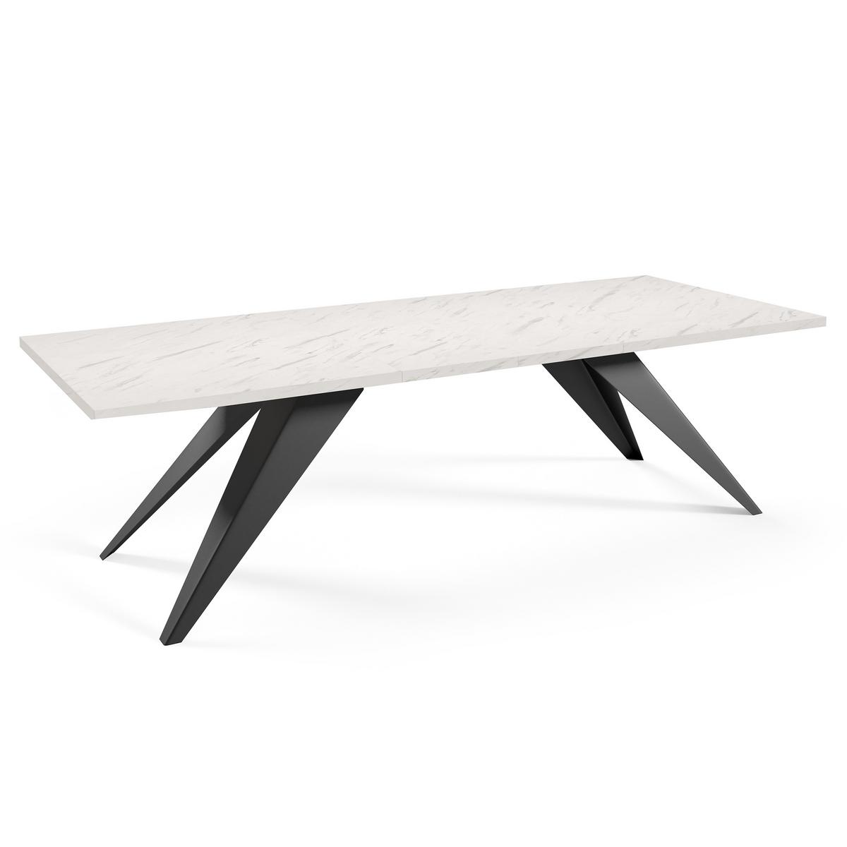 ESSTISCH Vivo, Rechteckiger Tisch mit Ausziehfunktion, 160-260x90 cm, Schwarz+Marmor Bianco - Schwarz/Weiß, Metall (160/90/76cm) - Beautysofa