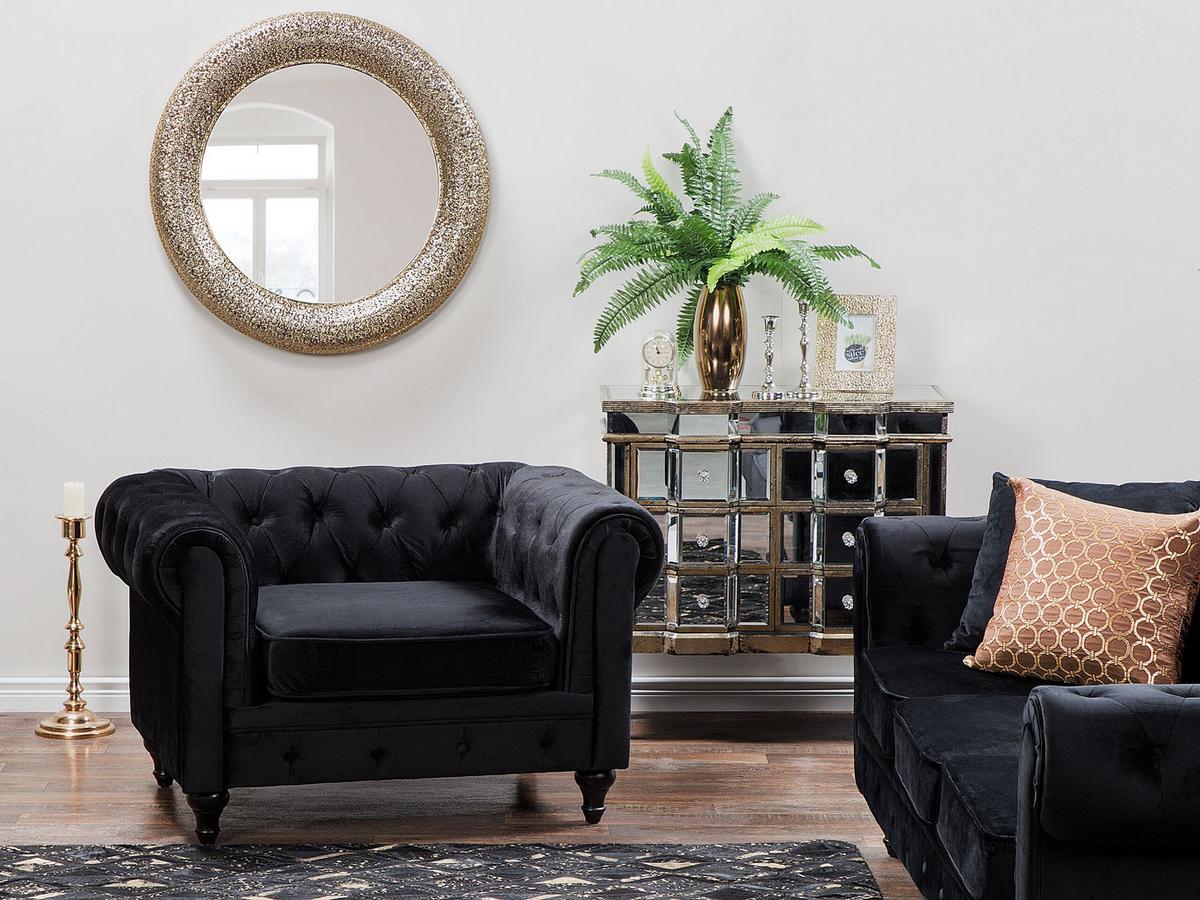 SESSEL Samtstoff schwarz Chesterfield - Dunkelbraun/Schwarz, Textil (110/70/75cm) - Beliani
