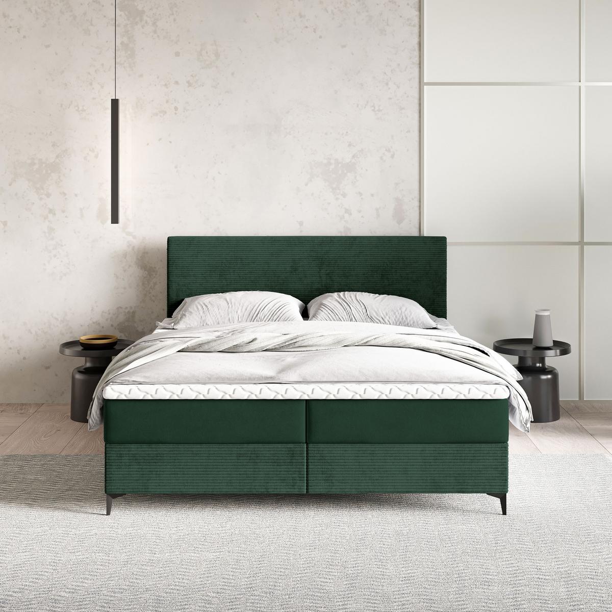 BOXBETT TORREL 160x200 cm mit Matratze und Topper - Grün - Grün, Holz (160/200cm) - MASSENO