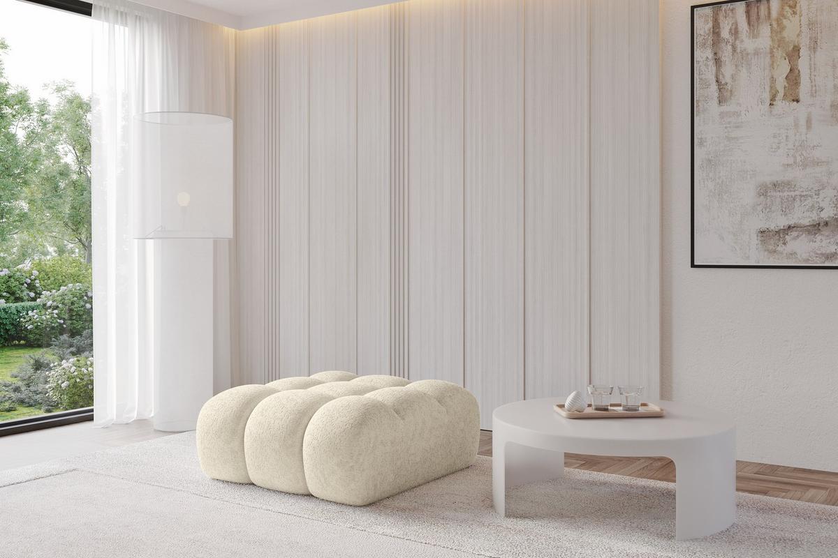 POUF OLEA-PUF 91x87x44 cm Creme Velours Modular Sitzhocker - Creme/Schwarz, Holzwerkstoff/Kunststoff (91/44/87cm) - ALTDECOR
